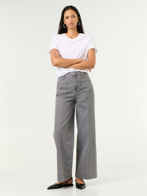 Jeans larghi a vita alta con tasche applicate - Kiabi