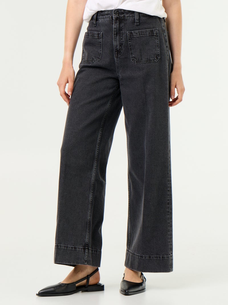 Jeans larghi a vita alta con tasche applicate Nero - Kiabi