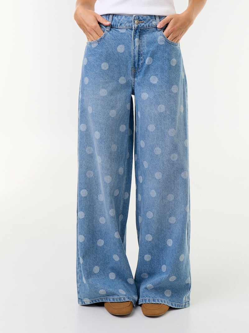 Jeans wide leg a vita alta a pois Blu - Kiabi