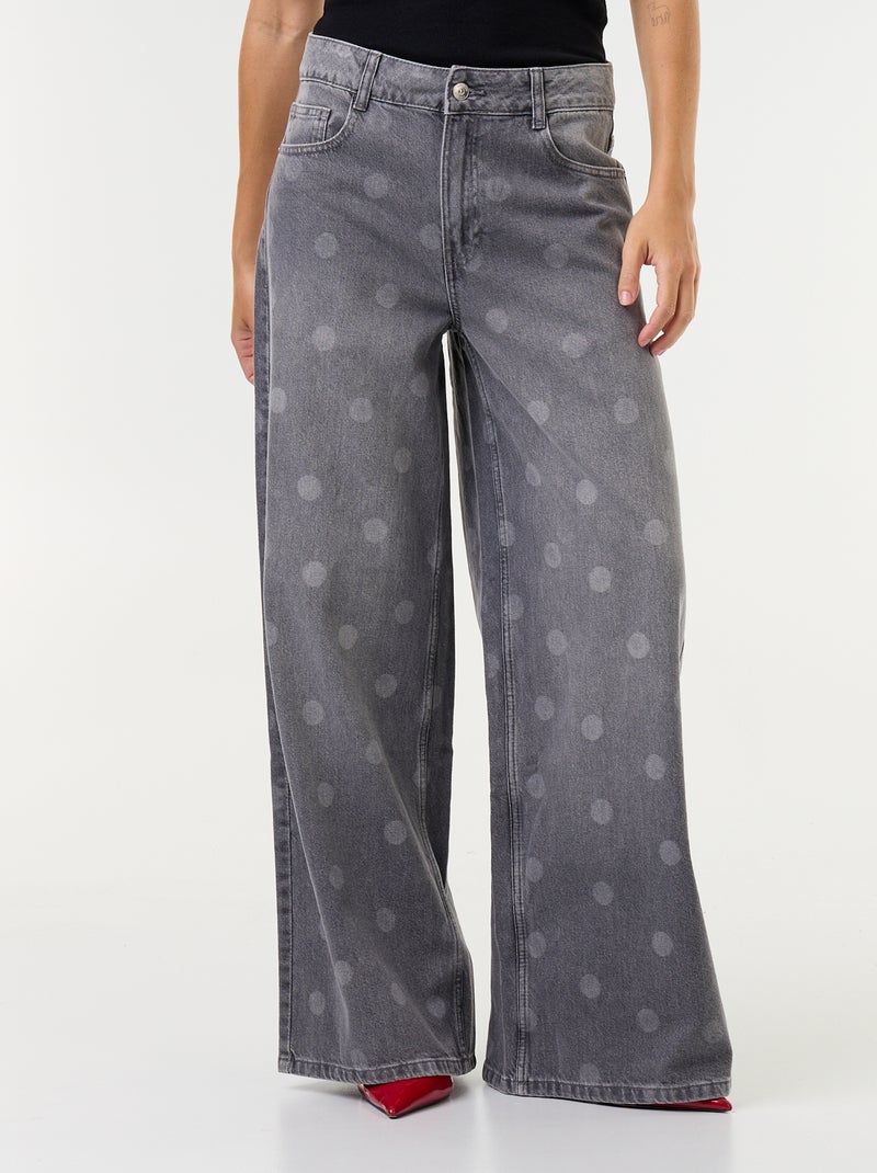 Jeans wide leg a vita alta a pois Grigio - Kiabi