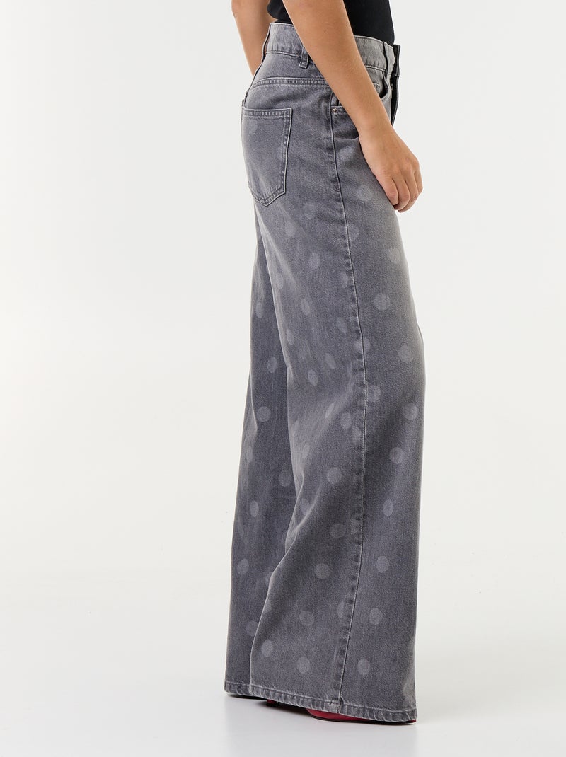 Jeans wide leg a vita alta a pois Grigio - Kiabi