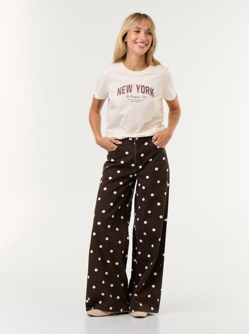 Jeans wide leg a vita alta a pois - Kiabi