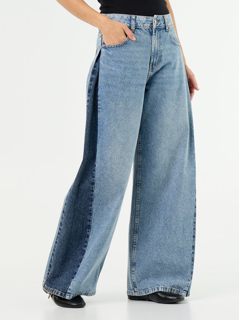Jeans wide leg con contrasto sui lati Blu - Kiabi
