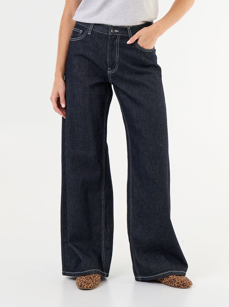 Jeans wide leg con stelle ricamate sulle tasche posteriori Blu - Kiabi