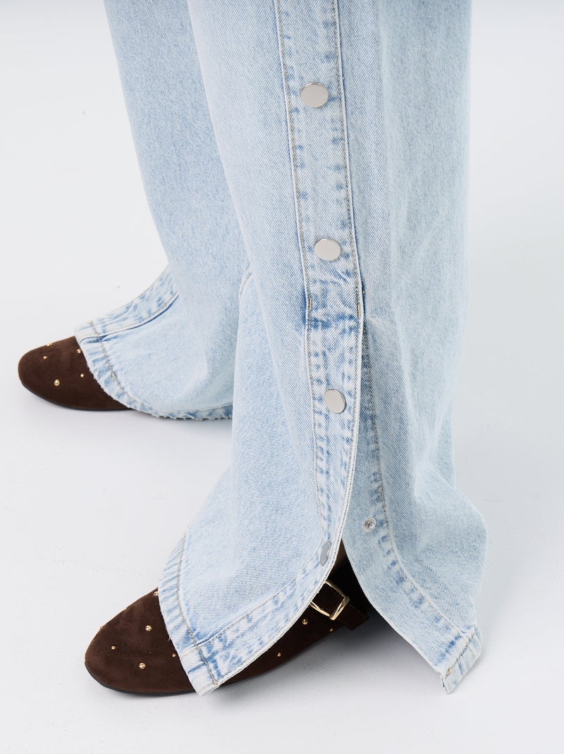 Jeans wide leg / taglio ampio con bottoni a pressione finti sui lati Blu - Kiabi