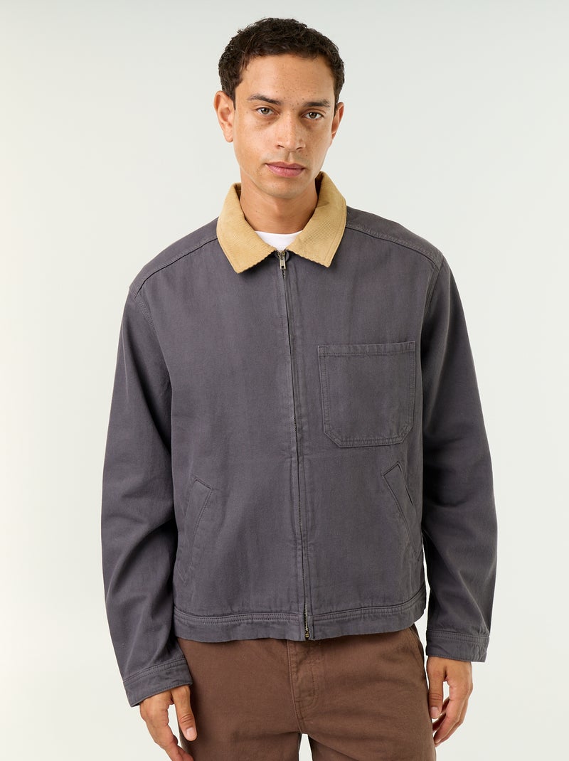 Jeansjacke mit Cordkragen Blau - Kiabi