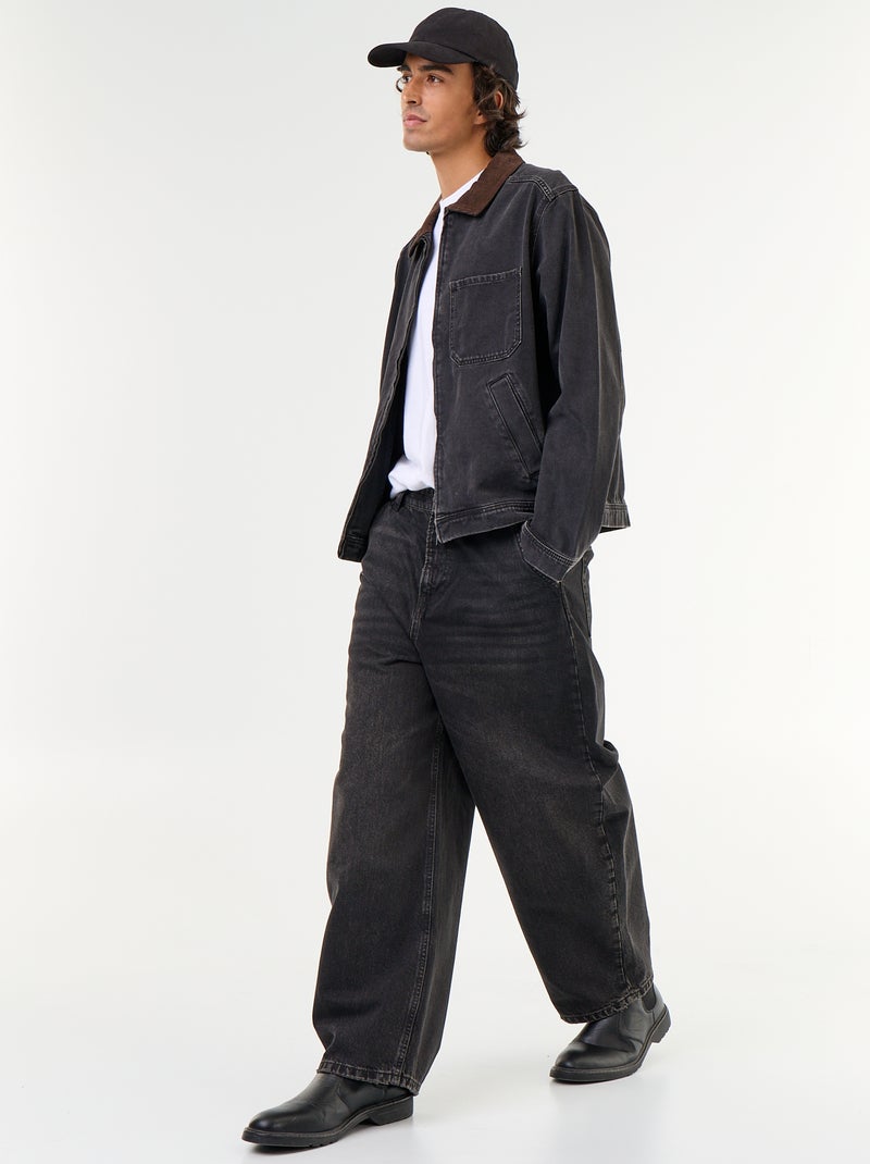 Jeansjacke mit Cordkragen Schwarz - Kiabi