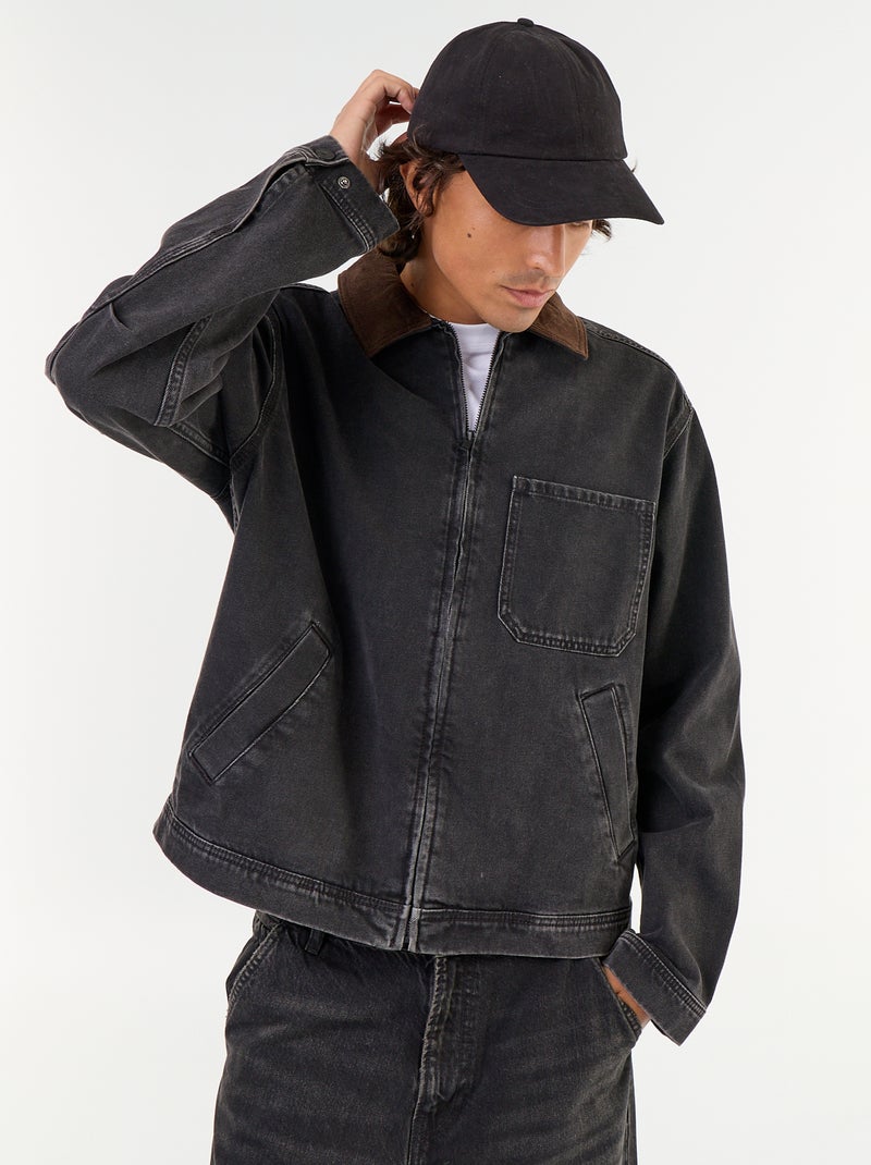 Jeansjacke mit Cordkragen Schwarz - Kiabi