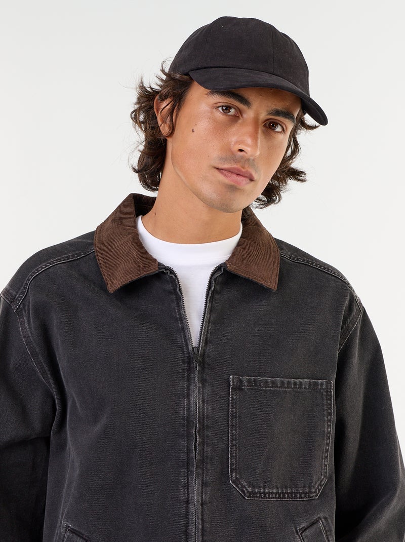 Jeansjacke mit Cordkragen Schwarz - Kiabi