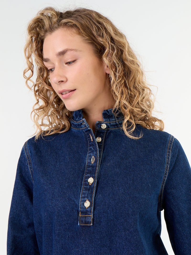 Jeanskleid mit Rüschenkragen Bleu - Kiabi