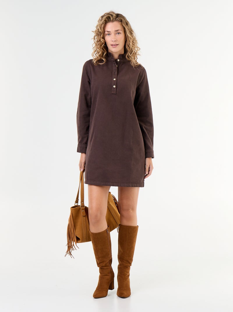 Jeanskleid mit Rüschenkragen Marron - Kiabi