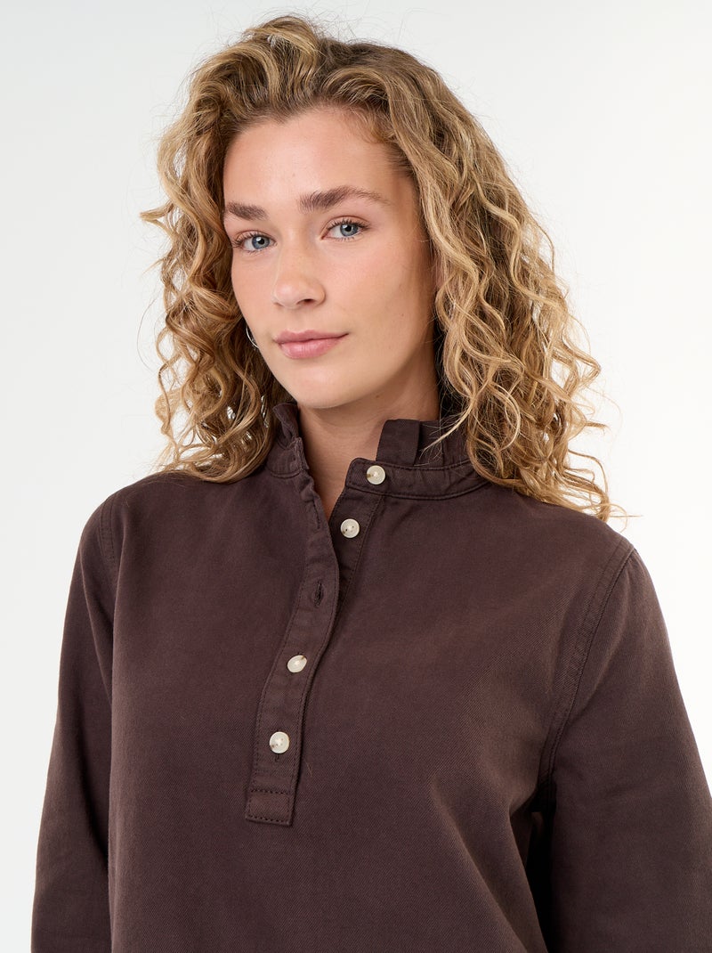 Jeanskleid mit Rüschenkragen Marron - Kiabi