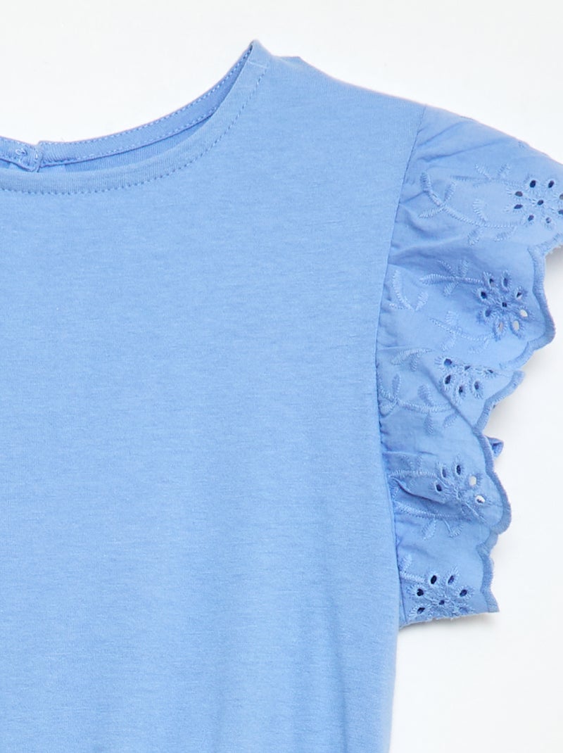 Jersey Dress with Eyelet Embroidered Short Sleeves Blue - Kiabi