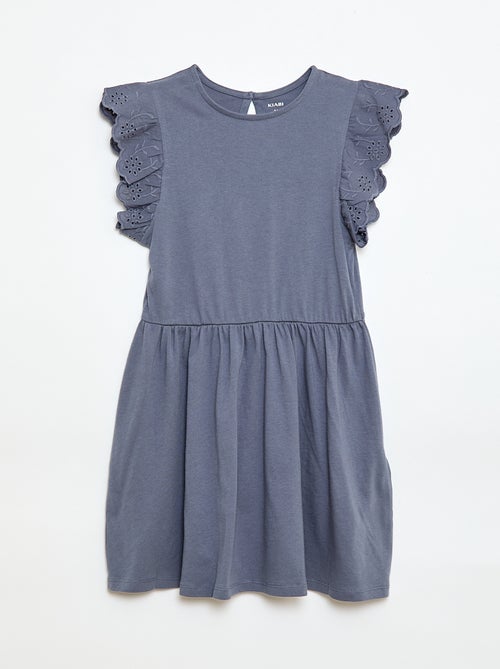 Jersey Dress with Eyelet Embroidered Short Sleeves - Kiabi