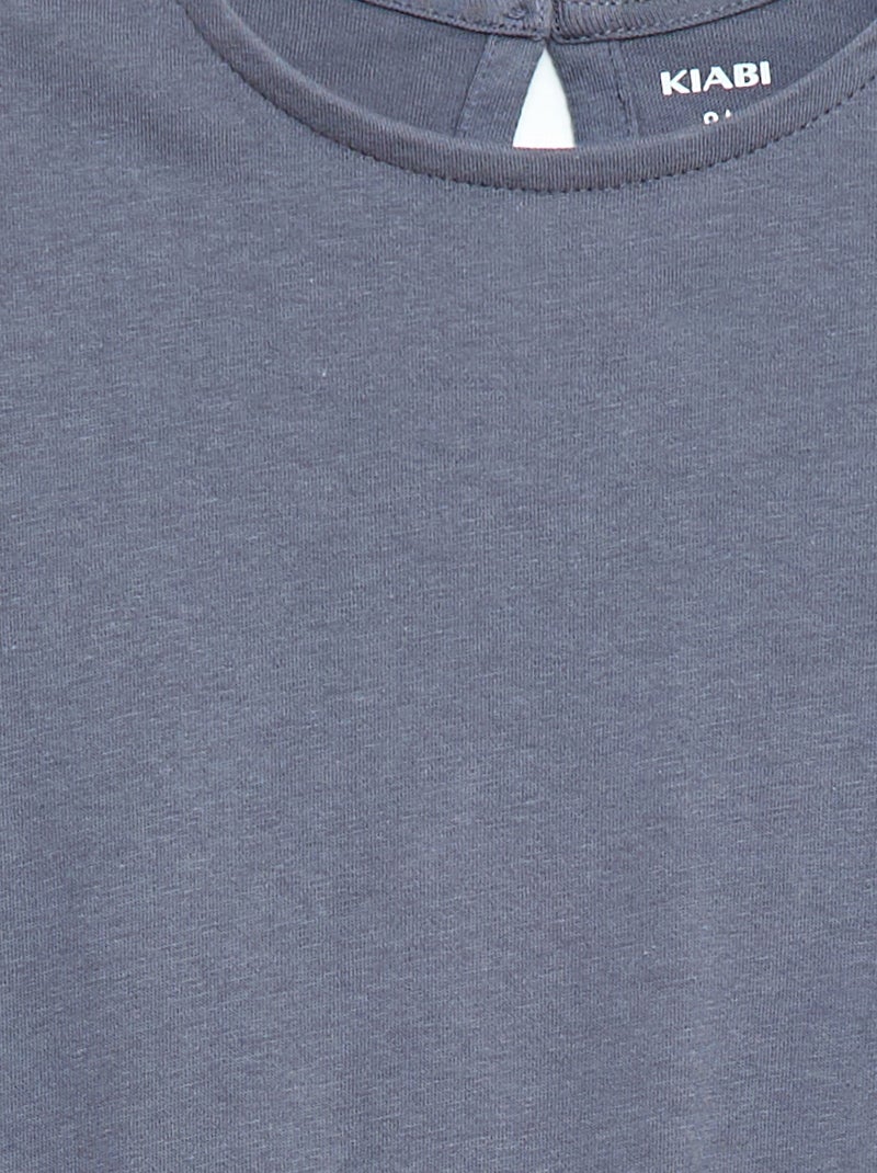 Jersey Dress with Eyelet Embroidered Short Sleeves Grey - Kiabi
