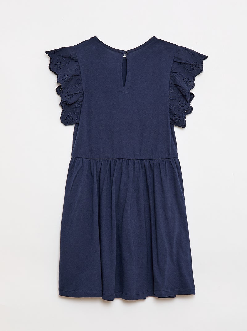 Jersey Dress with Eyelet Embroidered Short Sleeves Navy - Kiabi