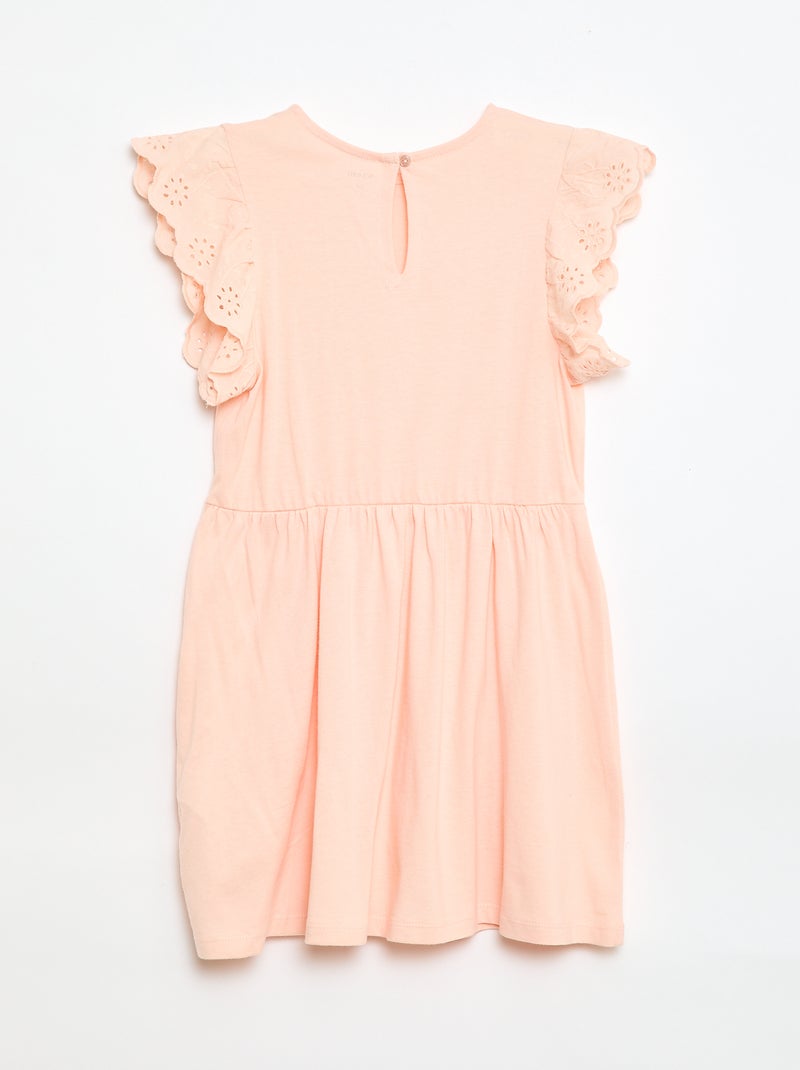 Jersey Dress with Eyelet Embroidered Short Sleeves Orange - Kiabi