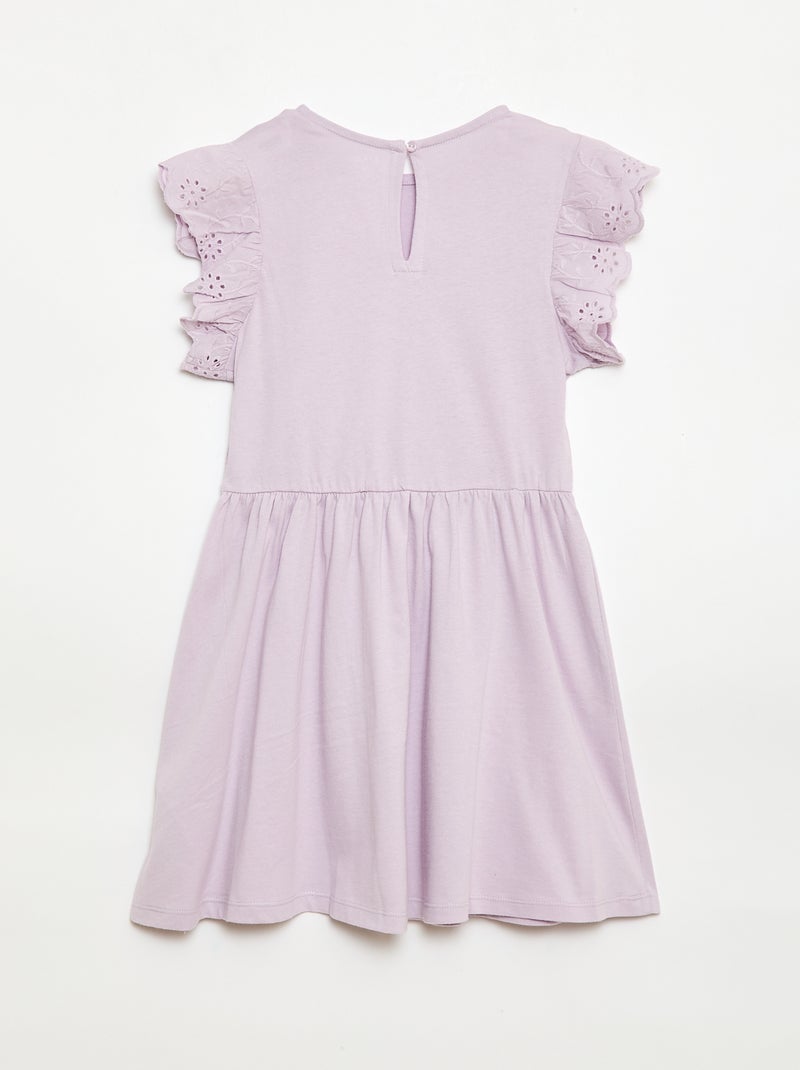 Jersey Dress with Eyelet Embroidered Short Sleeves Purple - Kiabi