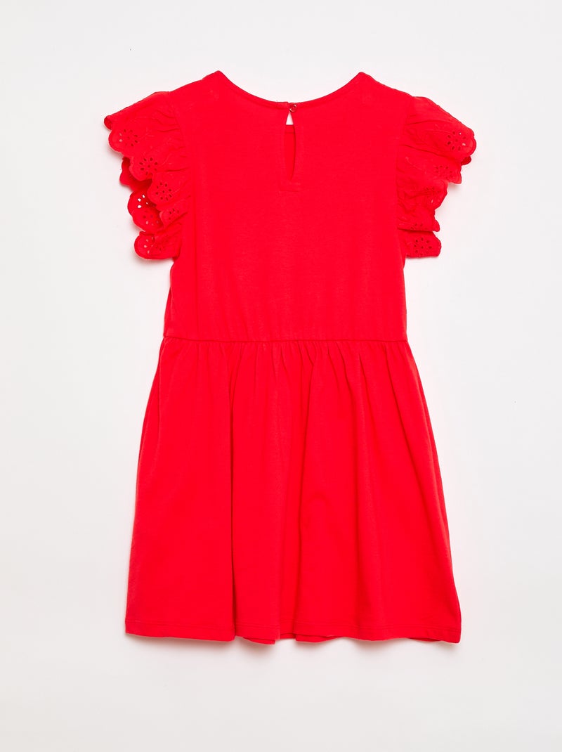 Jersey Dress with Eyelet Embroidered Short Sleeves Red - Kiabi