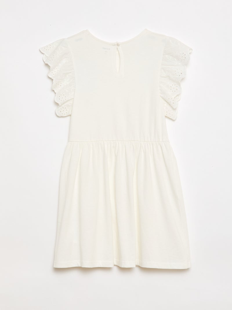 Jersey Dress with Eyelet Embroidered Short Sleeves White - Kiabi