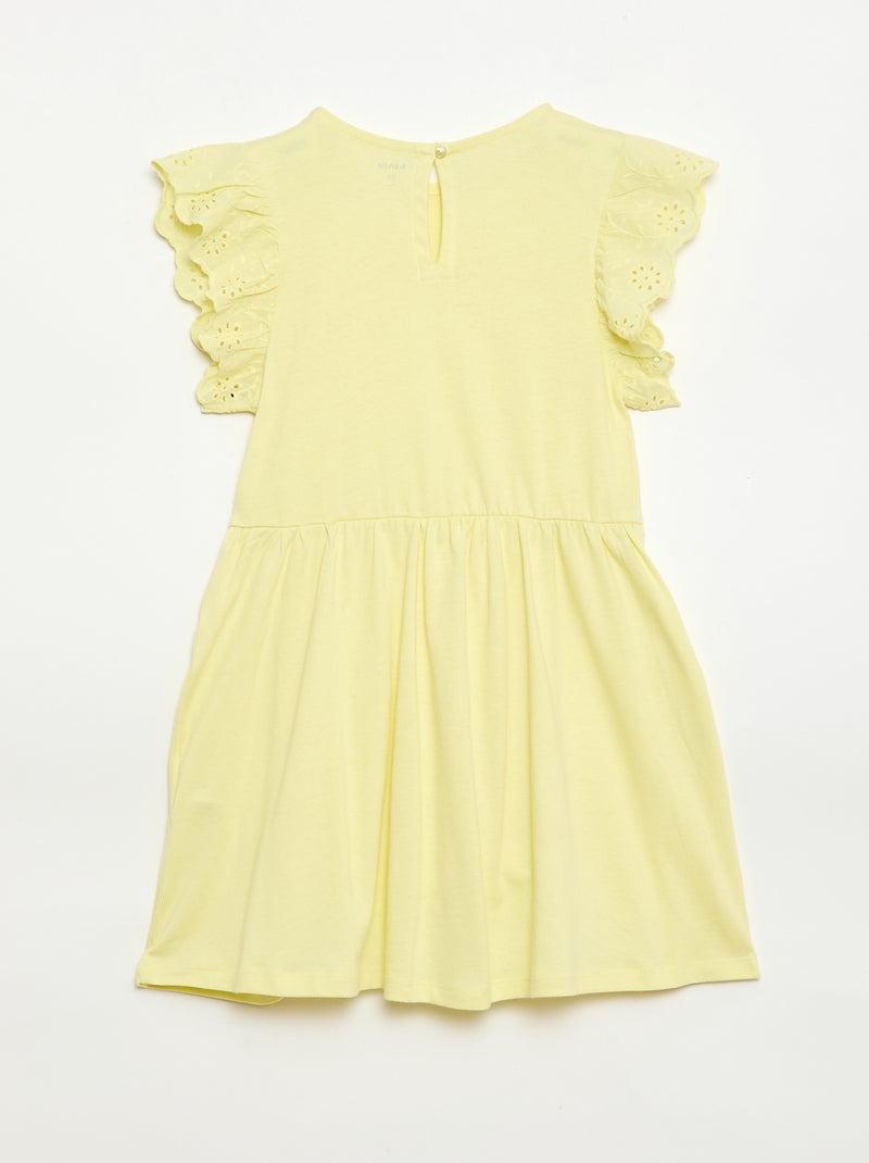 Jersey Dress with Eyelet Embroidered Short Sleeves Yellow - Kiabi