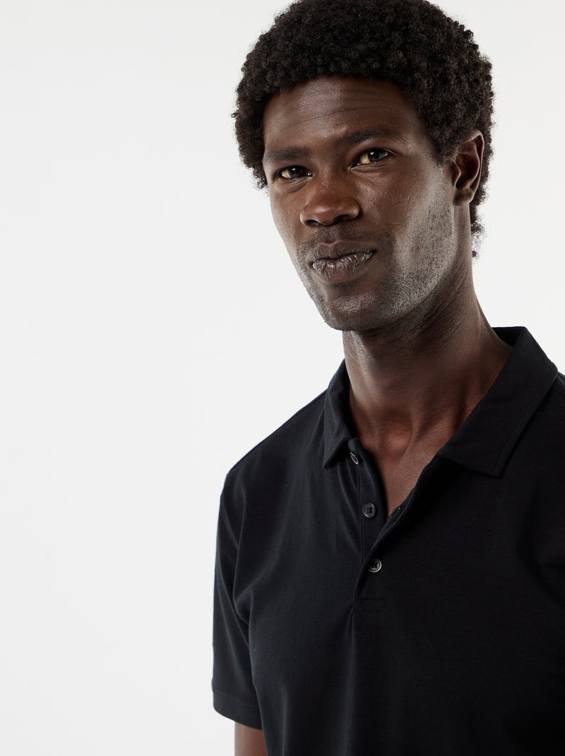 Jersey Polo Shirt with Buttoned Collar Black - Kiabi
