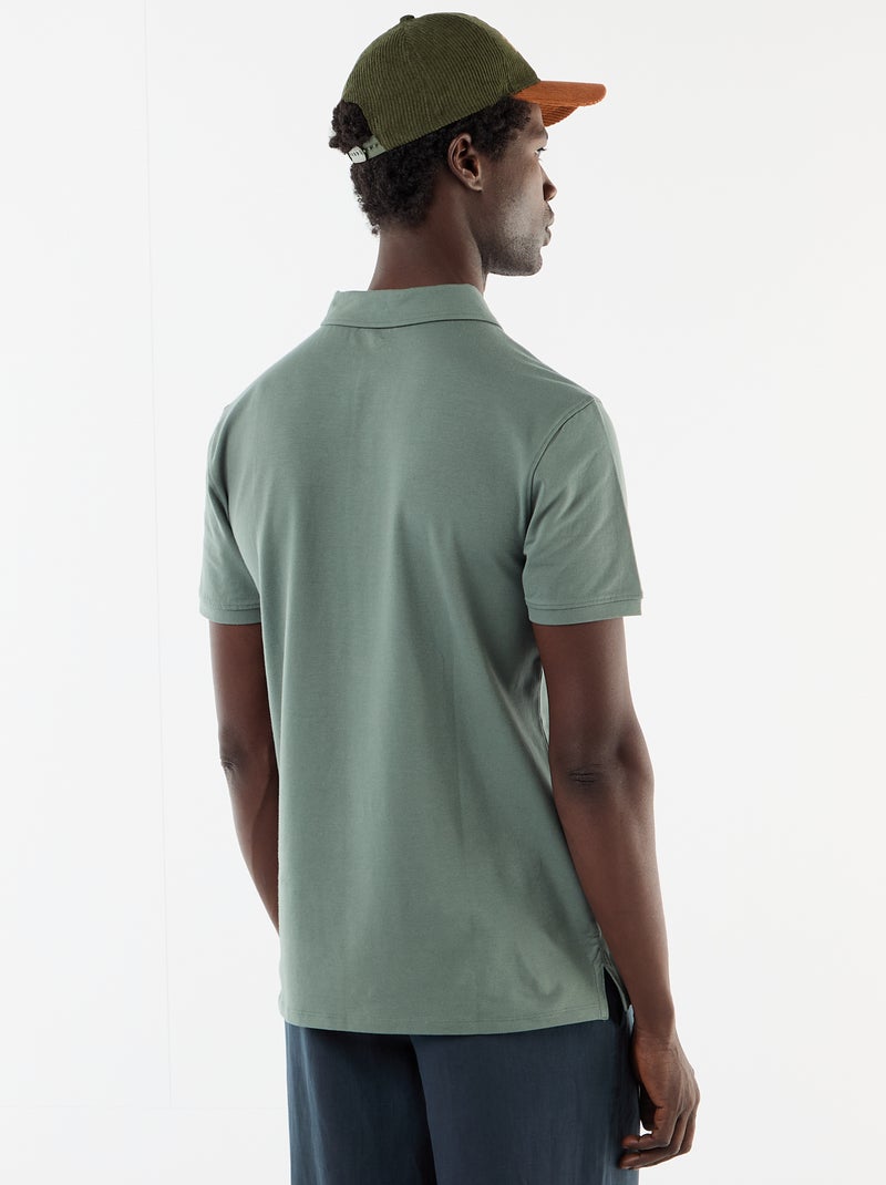 Jersey Polo Shirt with Buttoned Collar Green - Kiabi