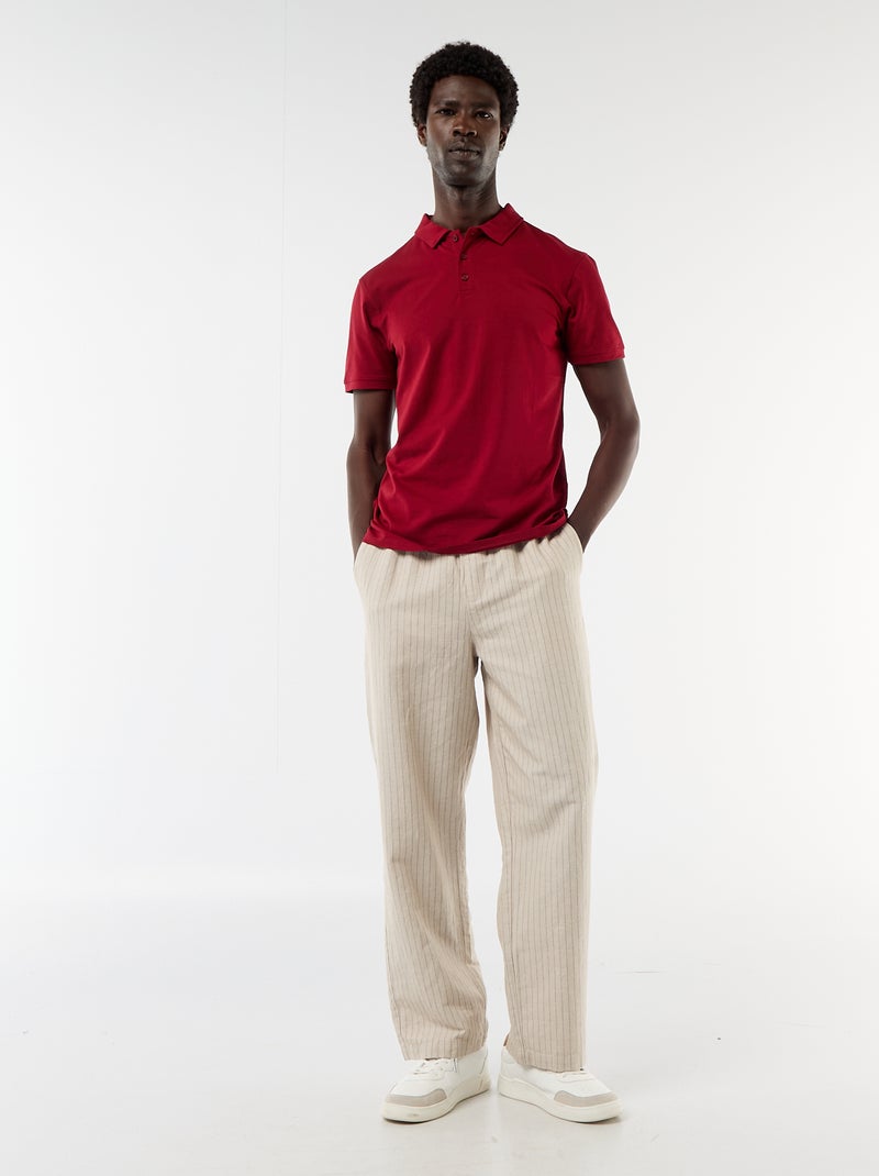 Jersey Polo Shirt with Buttoned Collar Red - Kiabi