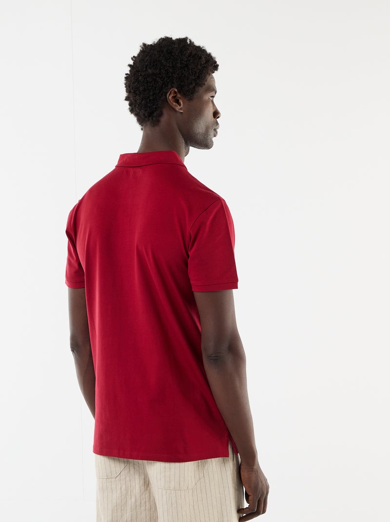 Jersey Polo Shirt with Buttoned Collar Red - Kiabi