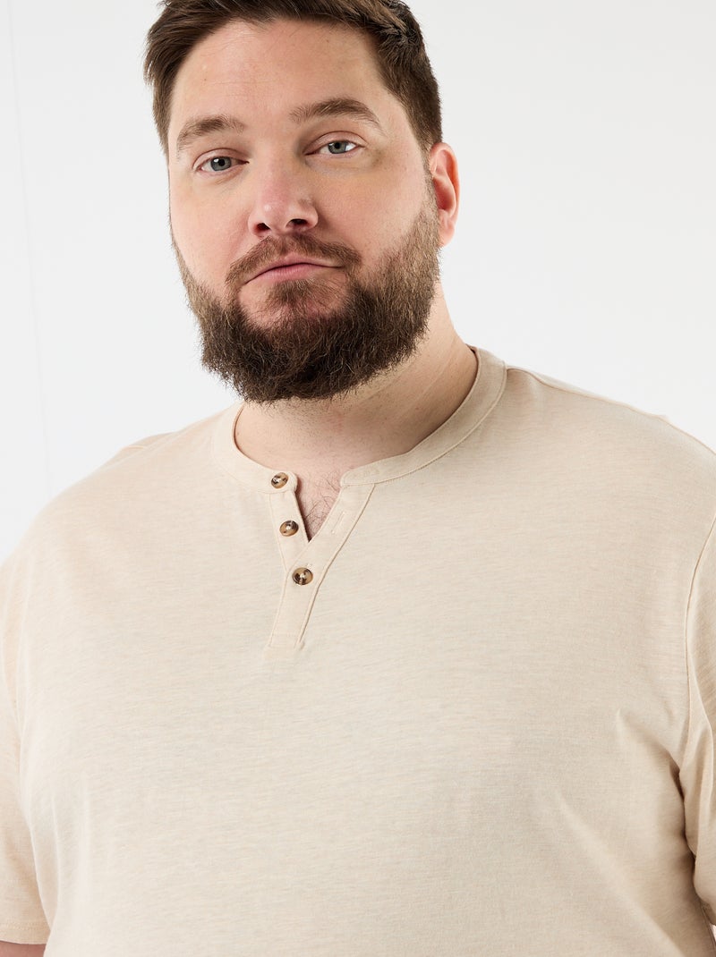 Jersey-T-Shirt mit Henley-Ausschnitt und kurzen Ärmeln Beige - Kiabi