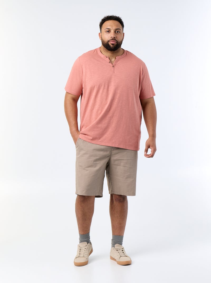 Jersey-T-Shirt mit Henley-Ausschnitt und kurzen Ärmeln Rosa - Kiabi