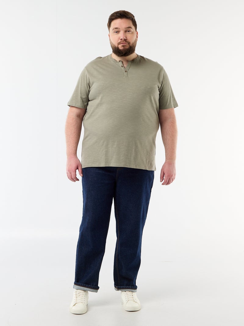 Jersey-T-Shirt mit Henley-Kragen und kurzen Ärmeln Grün - Kiabi
