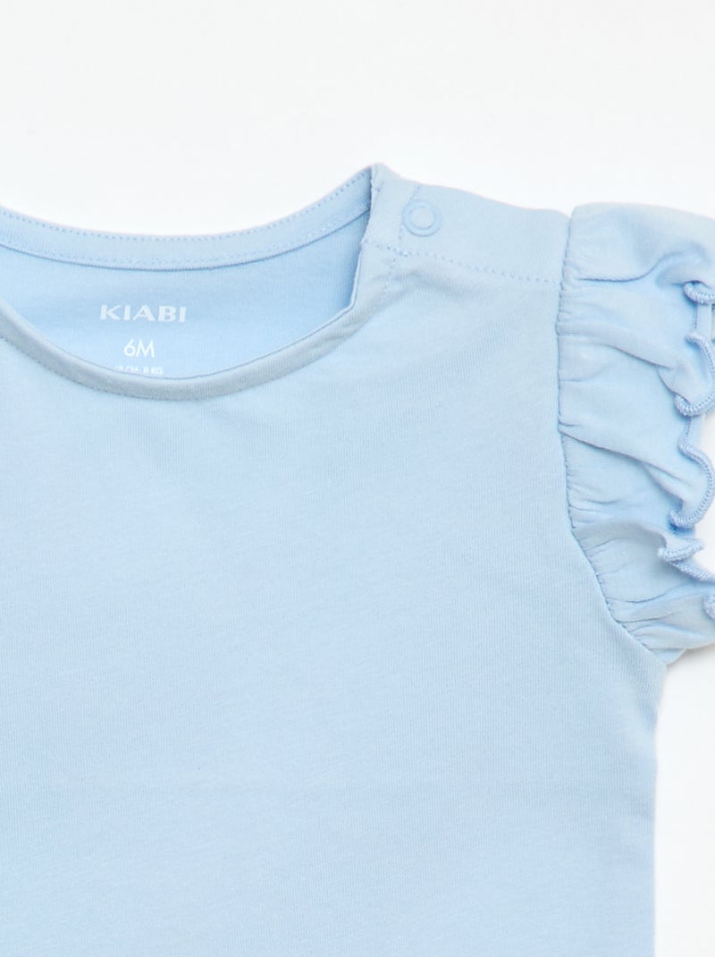 Jersey-T-Shirt mit kurzen Rüschenärmeln Blau - Kiabi