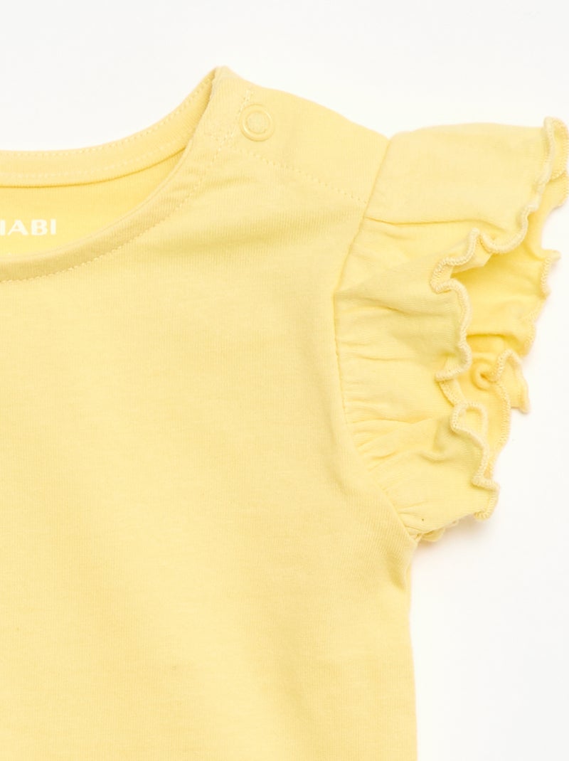 Jersey-T-Shirt mit kurzen Rüschenärmeln GELB - Kiabi