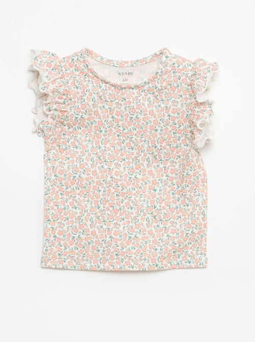 Jersey-T-Shirt mit Rüschenärmeln - Kiabi