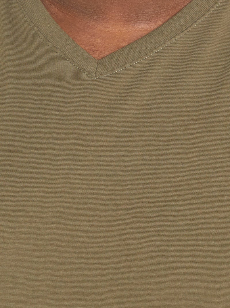 Jersey-T-Shirt mit V-Ausschnitt Khaki - Kiabi