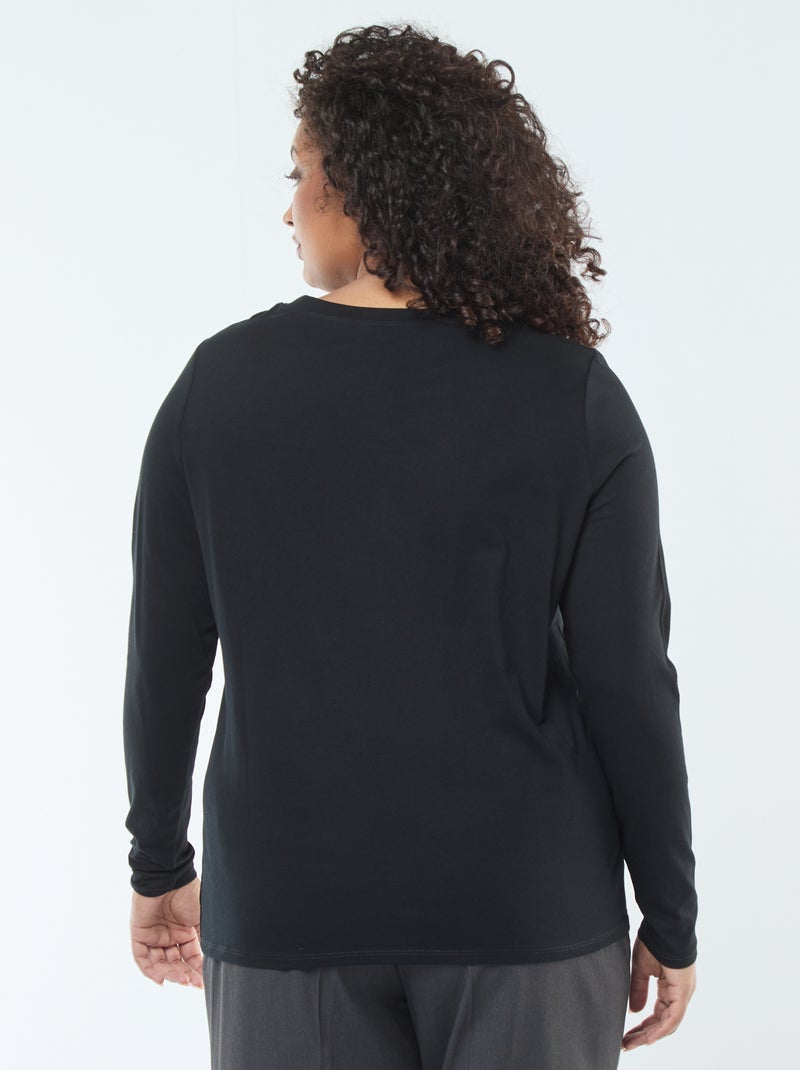 Jersey-T-Shirt mit V-Ausschnitt und langen Ärmeln Schwarz - Kiabi