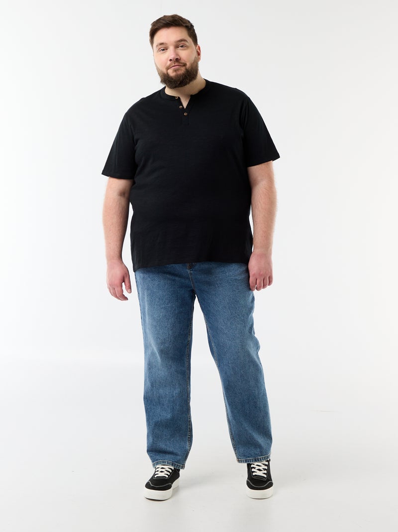 Jersey T-shirt with Henley collar and short sleeves Black - Kiabi
