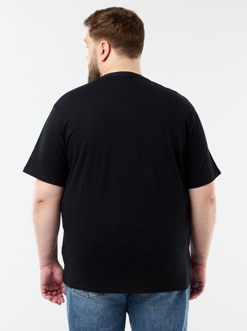 Jersey T-shirt with Henley collar and short sleeves Black - Kiabi