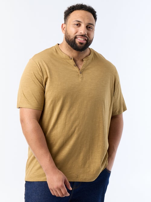 Jersey T-shirt with Henley collar and short sleeves - Kiabi