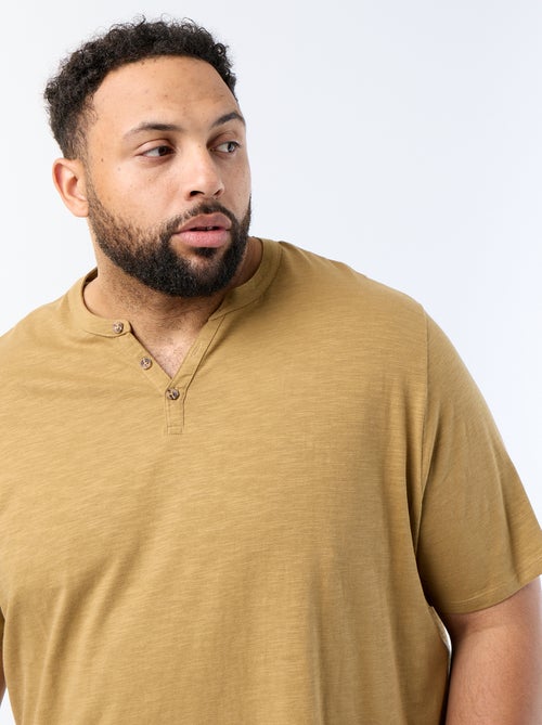 Jersey T-shirt with Henley collar and short sleeves - Kiabi