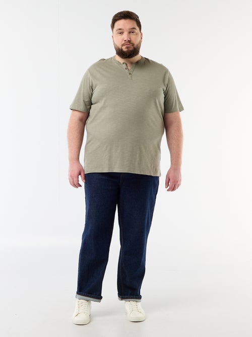 Jersey T-shirt with Henley collar and short sleeves - Kiabi