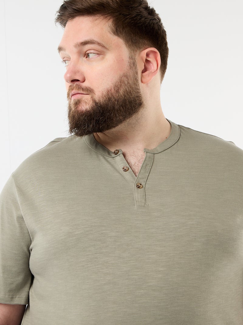 Jersey T-shirt with Henley collar and short sleeves Green - Kiabi