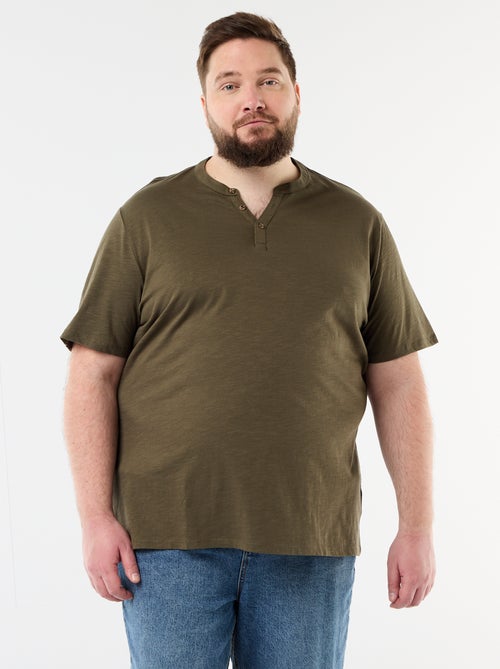Jersey T-shirt with Henley collar and short sleeves - Kiabi