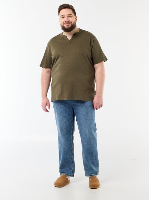 Jersey T-shirt with Henley collar and short sleeves - Kiabi