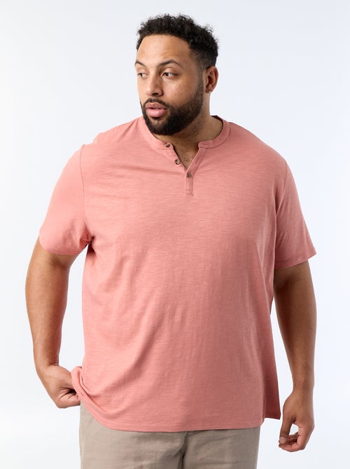 Jersey T-shirt with Henley collar and short sleeves - Kiabi