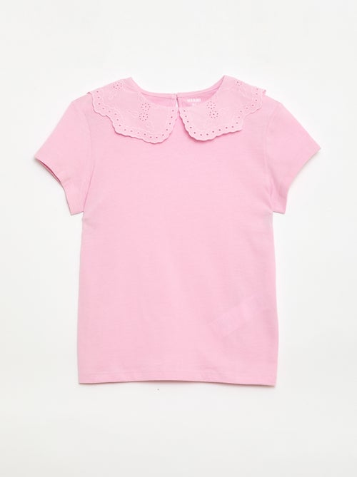 Jersey T-shirt with Round Neck and Broderie Anglaise - Kiabi