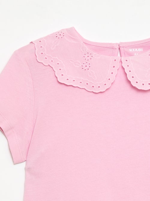 Jersey T-shirt with Round Neck and Broderie Anglaise - Kiabi