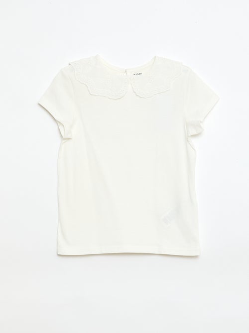 Jersey T-shirt with Round Neck and Broderie Anglaise - Kiabi