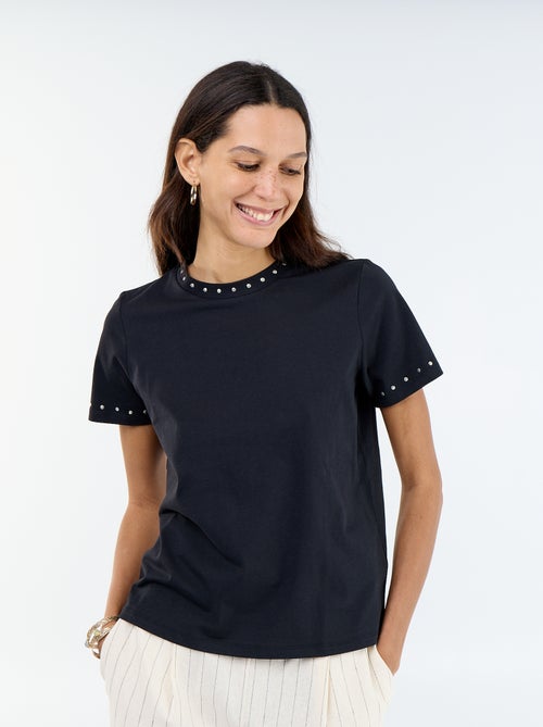 Jersey T-Shirt with Studs on Collar and Sleeves - Kiabi